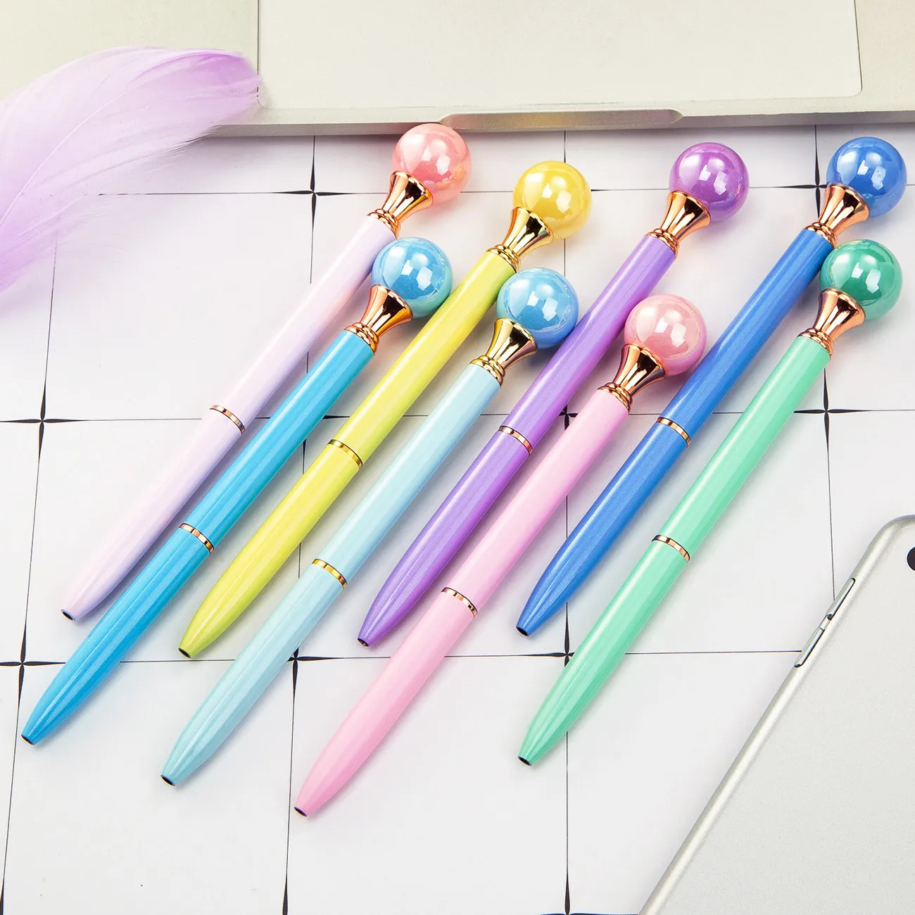 School supplies promotional ads cute canetas exquisite thin big pearl ballpoint pen christmas new year corporate gifts kawaii novelty pen