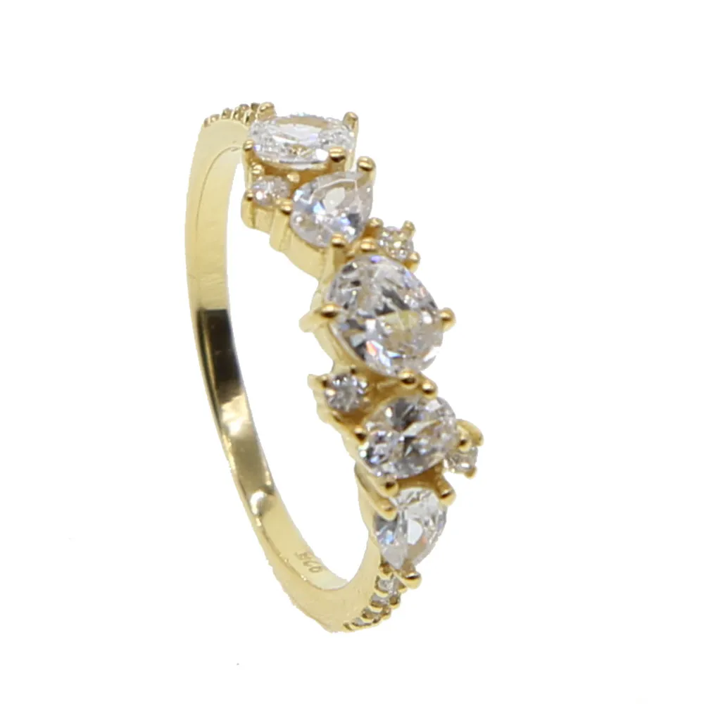 Chic 925 Sterling Silver Cluster Cluster Ring Gold Color CZ
