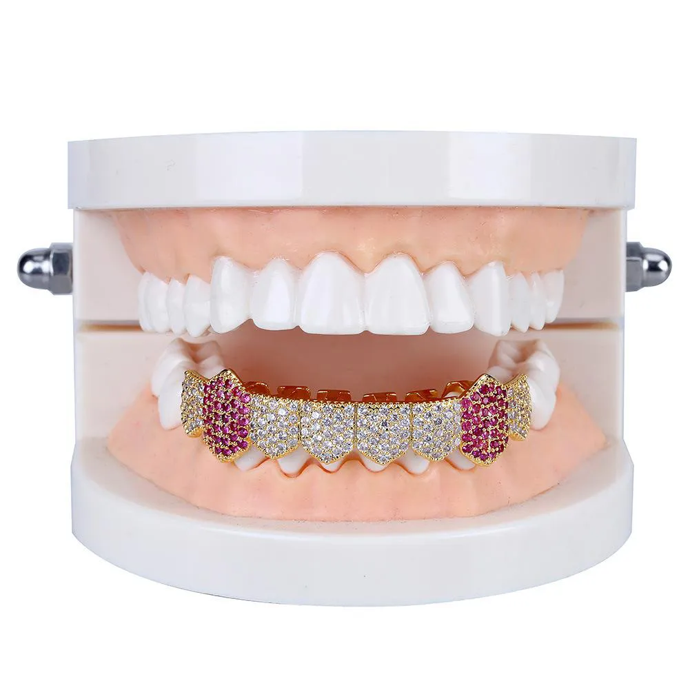 Hip Hop Grills Gold Silver Color Iced Out Micro Pave Full CZ Tands Grillz Bottom Grills Charm voor MEN9856315