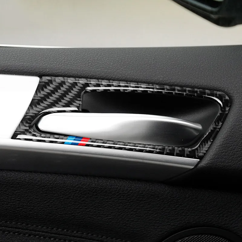 Kolfiber bil inredning dörrhandtag täcke trim dörrskål klistermärken dekoration för BMW E70 E71 x5 x6 2008-2013 2014 Tillbehör