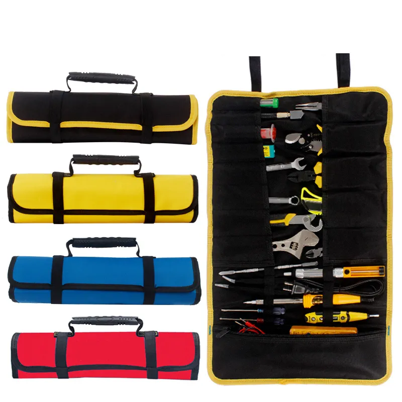 Caja de herramientas multifunción, bolsa tipo carrete, carpintería, electricista, reparación, lienzo, caja de instrumentos de almacenamiento portátil