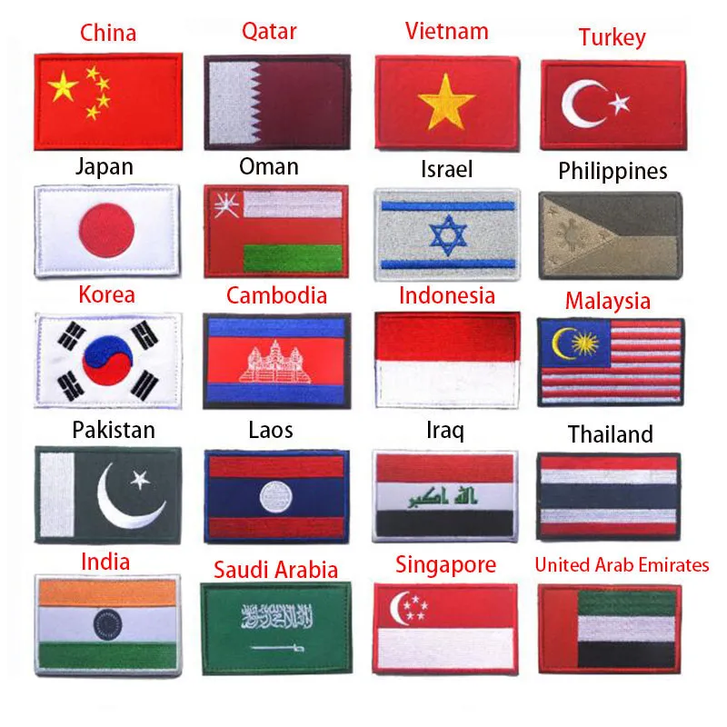 Asian Flag South Korea Singapore Turkey Vietnam India Israel Saudi Oman Philippines 3D Flag Patch Jacket Denim Clothing Patch