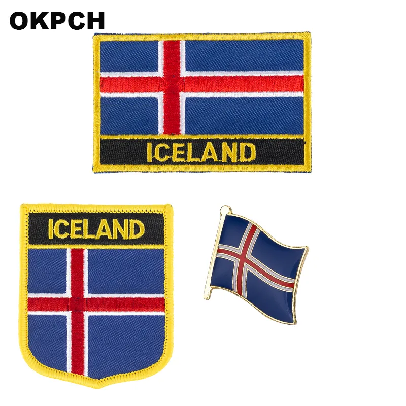 Iceland flag patch badge 3pcs a Set Patches for Clothing DIY Decoration PT0035-3