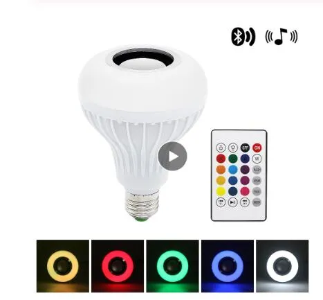 スマートE27 LED RGBの音楽電球の電球無線Bluetoothスピーカーの音楽の再生オーディオ調光可能なライトランプ24キーのリモコン