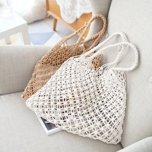 Hot Fashion Women Fishing Net Woven Hand Storage Bag Woven Irregular  Handbag Summer Beach Bags