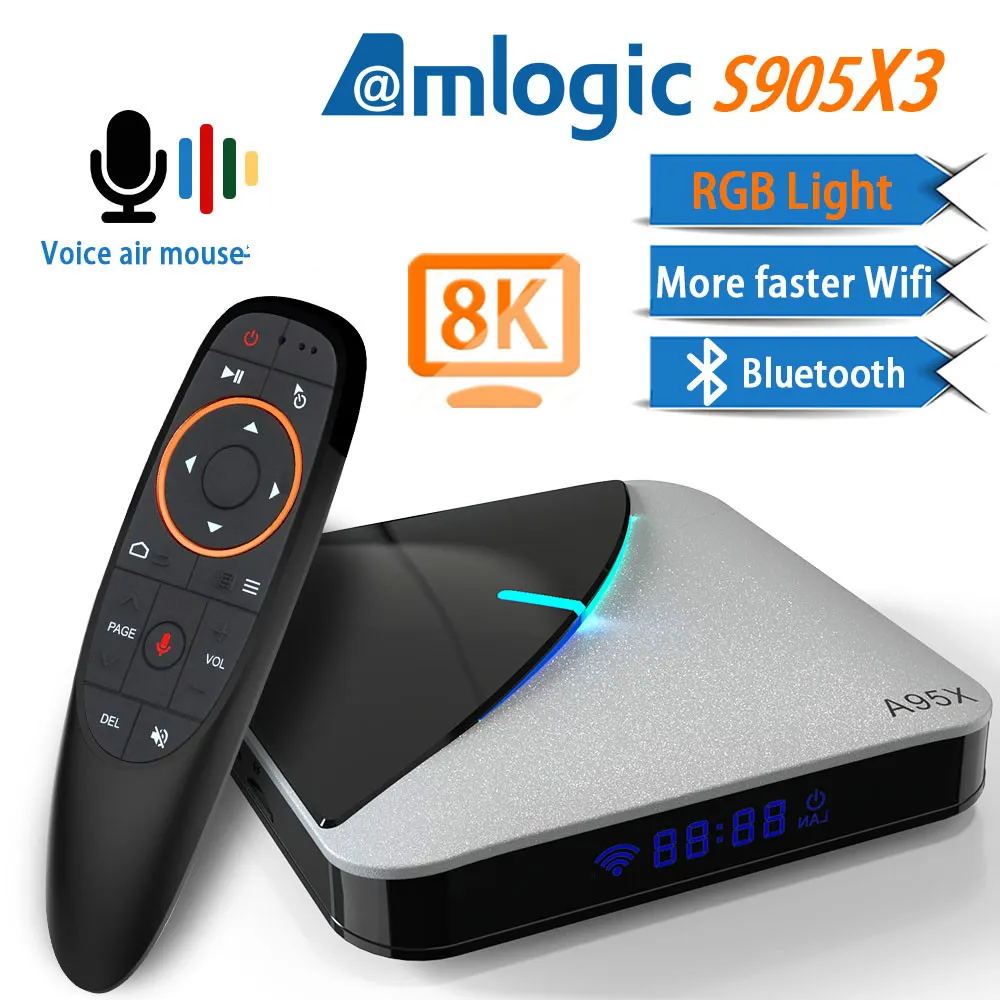 A95X F3 Air 8K Android 9.0 TV BOX Amlogic S905X3 4K wifi 4GB 16GB 32GB 64GB RGB Licht TV Box mit Sprachsteuerung