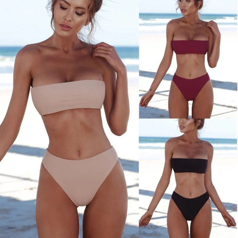 Beliebte Damen Bandeau Bandage Bikini Set Push-Up brasilianische Bademode Strandmode Badeanzug Sommer Vintage Damen Badeanzüge Biquini