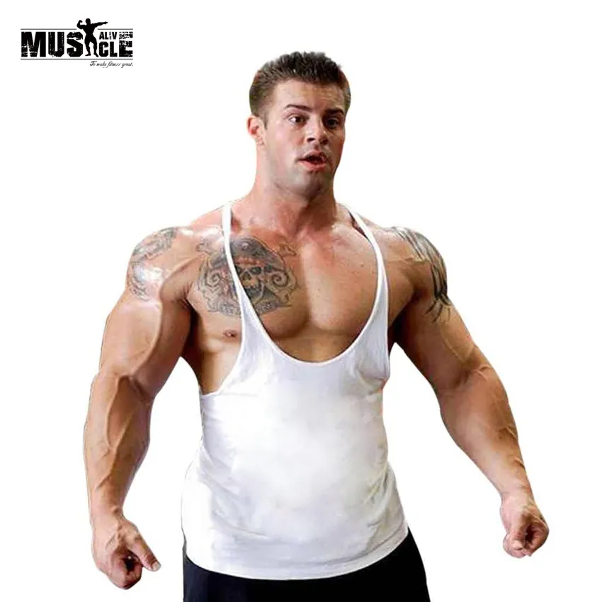 XBPL Plain Muscle Undershirt Men Bodybuilding Tank Top Fitness Singlet ...