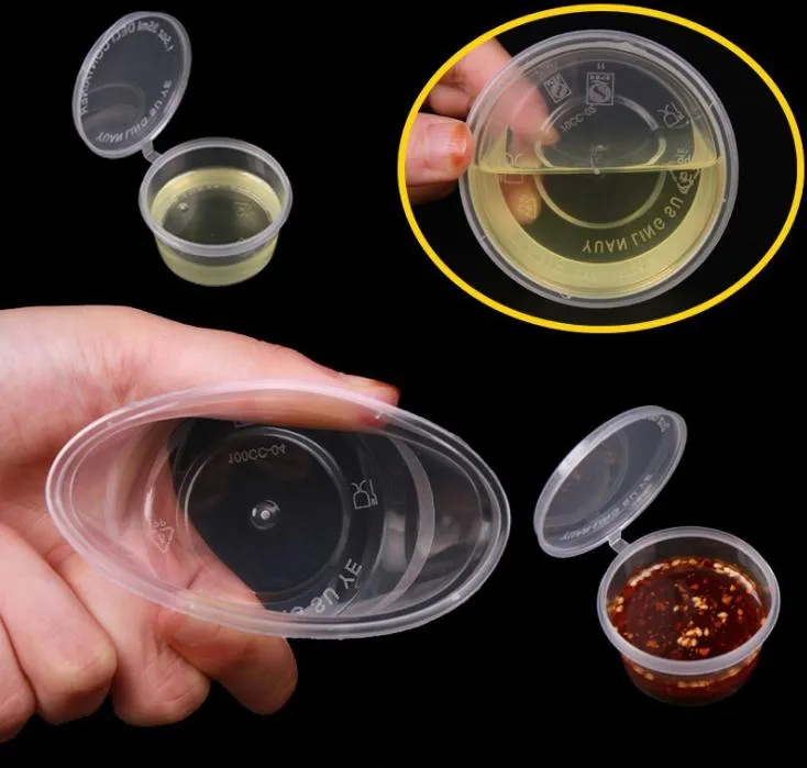 Clear Disposable Sauce Boxes With Hinged Lids - Small Plastic