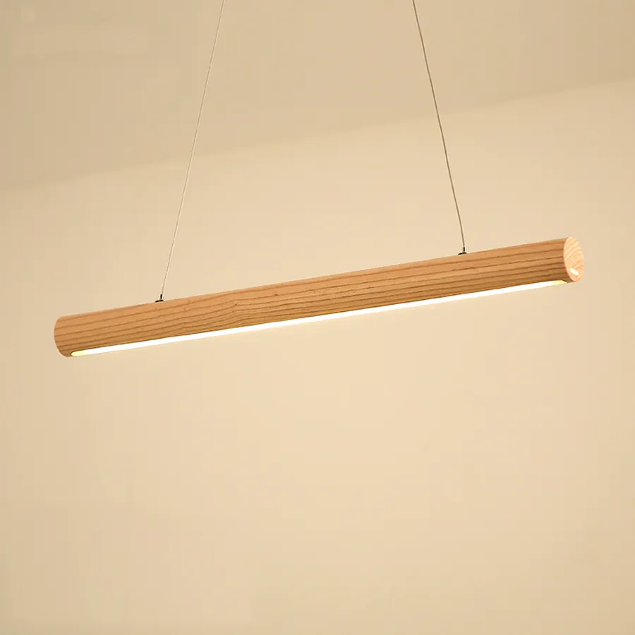 Naturligt trä LED Batten Hänge Ljus 60cm 90cm 120cm Matsal Kök Tak Hängande lampkontor Studiobelysningsarmaturer