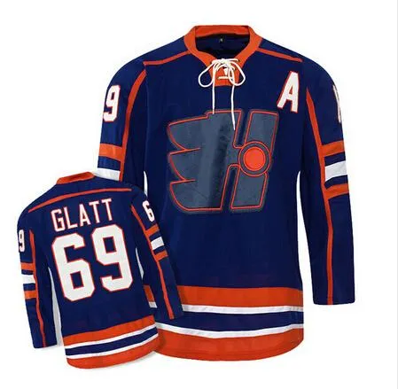 Herr Goon 69 Doug The Thug Glatt-tröja GOON Vintage filmhockeytröjor med lapp Halifax Highlanders Blue Best Stitched S-3XL