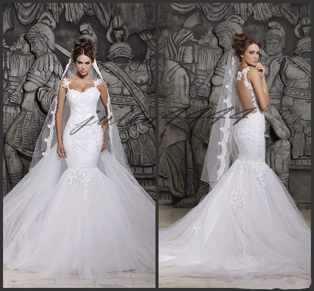 2019 Berta Lace Brautkleider Sexy Illusion zurück mit abnehmbarer Zug Elfenbein Tüll Spitze Brautkleider Benutzerdefiniert