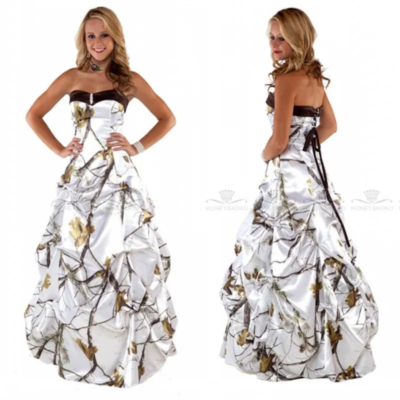 Sweetheart White Camo Trouwjurken Gedrapeerde Rok Satijn Bruidsjurken Lace Up Back Custom Plus Size Camouflage Vestidos