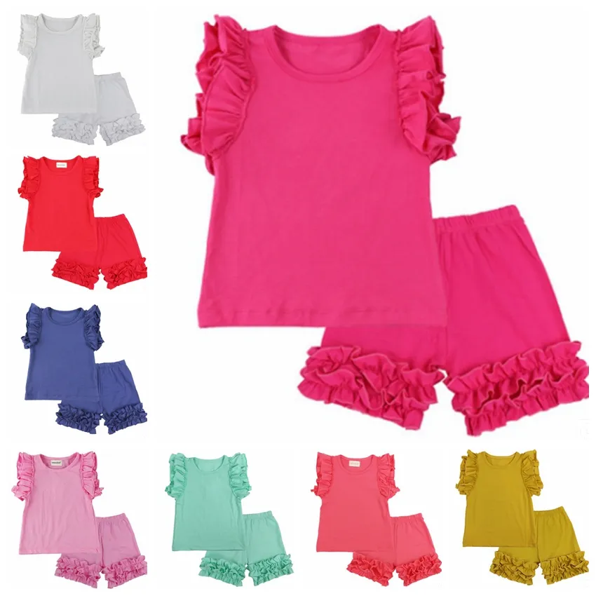 Toddler Girl Outfits Lace Baby Girls Shirts Short Pants Sets Solid