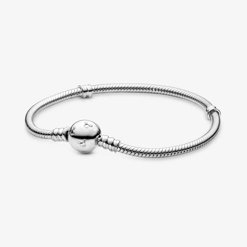 New Moments 925 Sterling Silver Sparkling Mignon Souris Serpent Chaîne Bracelet Fit Authentique Européenne Dangle Charme Pour Les Femmes De Mode DIY Bijoux