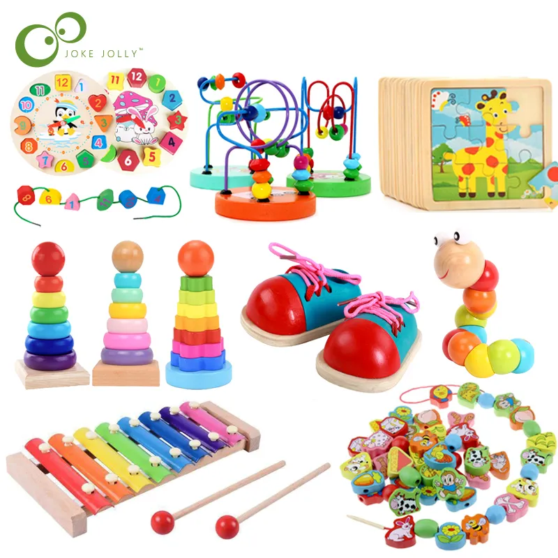 Blocs de briques éducatives Montessori en bois pour bébé, jouets d'apprentissage précoce, cadeau d'anniversaire, de noël et de nouvel an pour enfants