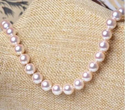 Livraison gratuite noble précieux bijoux 8-8.5mm japonais Akoya collier de perles blanches 14k