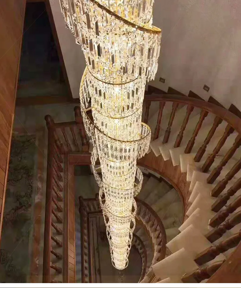 Duplex Hotel Large Chandelier High-End Light Luxury Gold LED Crystal Pendant Lamp - Crystal Chandelier, Pendant Lamp - View #6