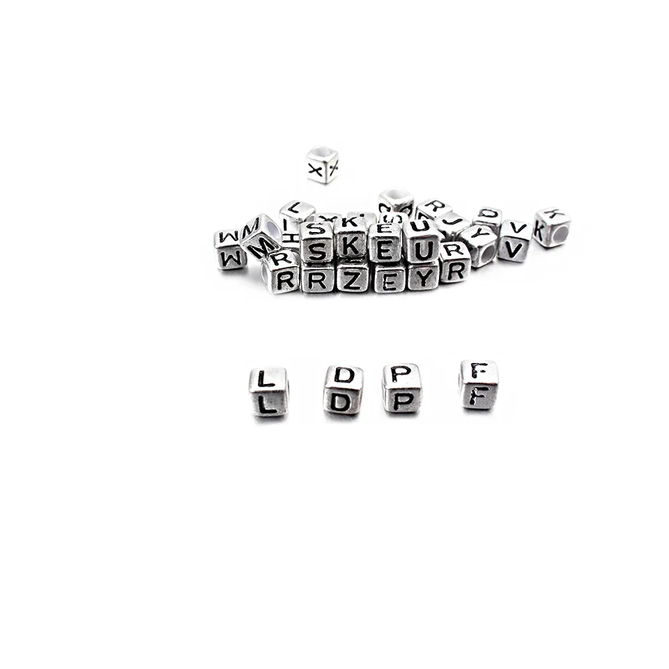 7mm acrylic alphabet beads, Black with silver letters, letter beads, word  beads, jewelry beads, bracelet beads, black alphabet beads