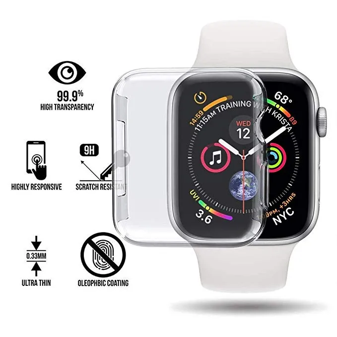 Coque souple en Silicone pour Apple Watch série 4, 44mm 40mm, étui de protection en TPU pour iWatch, couverture complète, cadre transparent Ultra fin