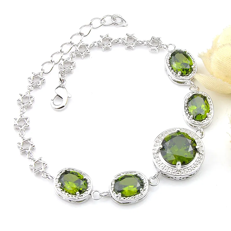 Luckyshine For Women Silver Color Bracelets Retro Round Green Peridot Fashion Bracelet New Year Gift Free shipping 8"