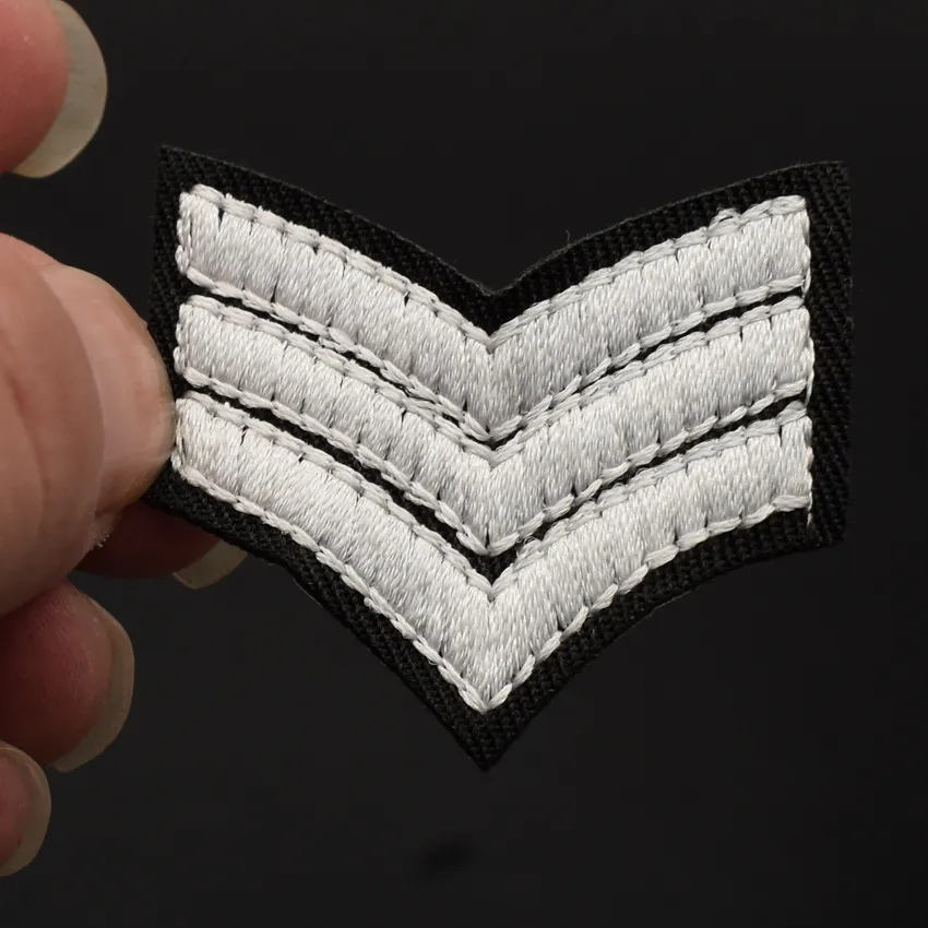 2018 adesivi 20 pezzi bianco sergente strisce ferro su patch tessuto motivo applique esercito militare rango decalcomania uniforme gilet