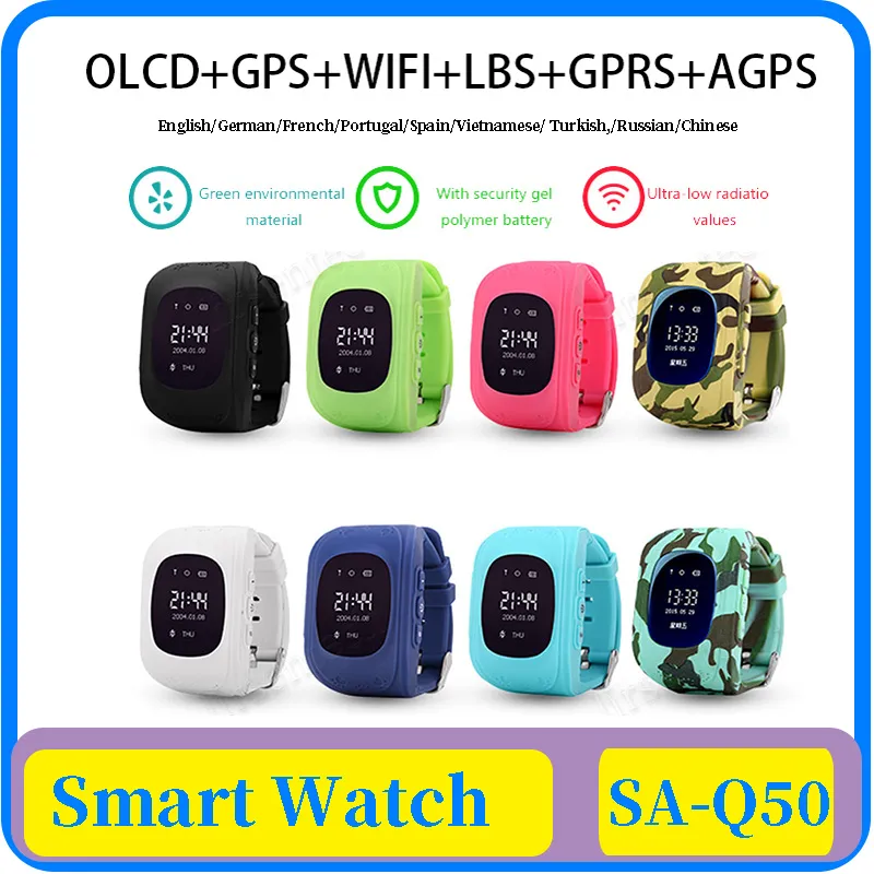 18x Q50 OLED GPS GPS Zegarek SOS Call Dla Dzieci Inteligentny Zegar Dzieci Wristwatch Finder Lokalizator Tracker Baby Anti-Lost Monitor DHL Darmowa Wysyłka