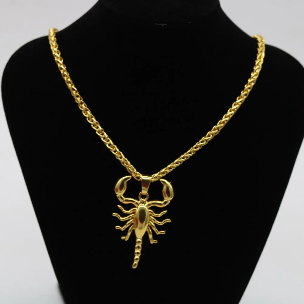 Hiphop Rock Necklace Men Animal 18K Yellow Gold Filled Scorpion Pendant Chain Necklace For Male Fashion Jewelry