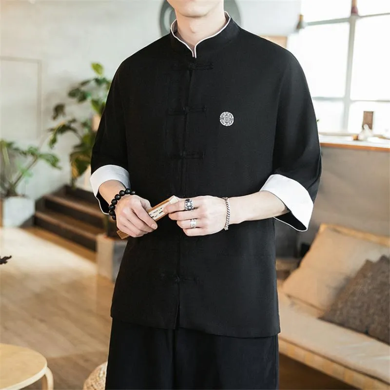 Ethnic Clothing 2021 Chinese Style Mens Tops Tang Suit Linen Long Sleeve Solid Traditional China Hanfu Shirt Plus Size M-5XL323W