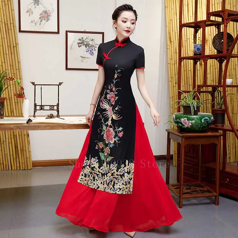 Vietnamese AO Cheongsam Dress - Elegant Vintage Chinese Style for Women's Embroidered Ethnic Dress, Perfect for Festivals, Weddings, and Evenings