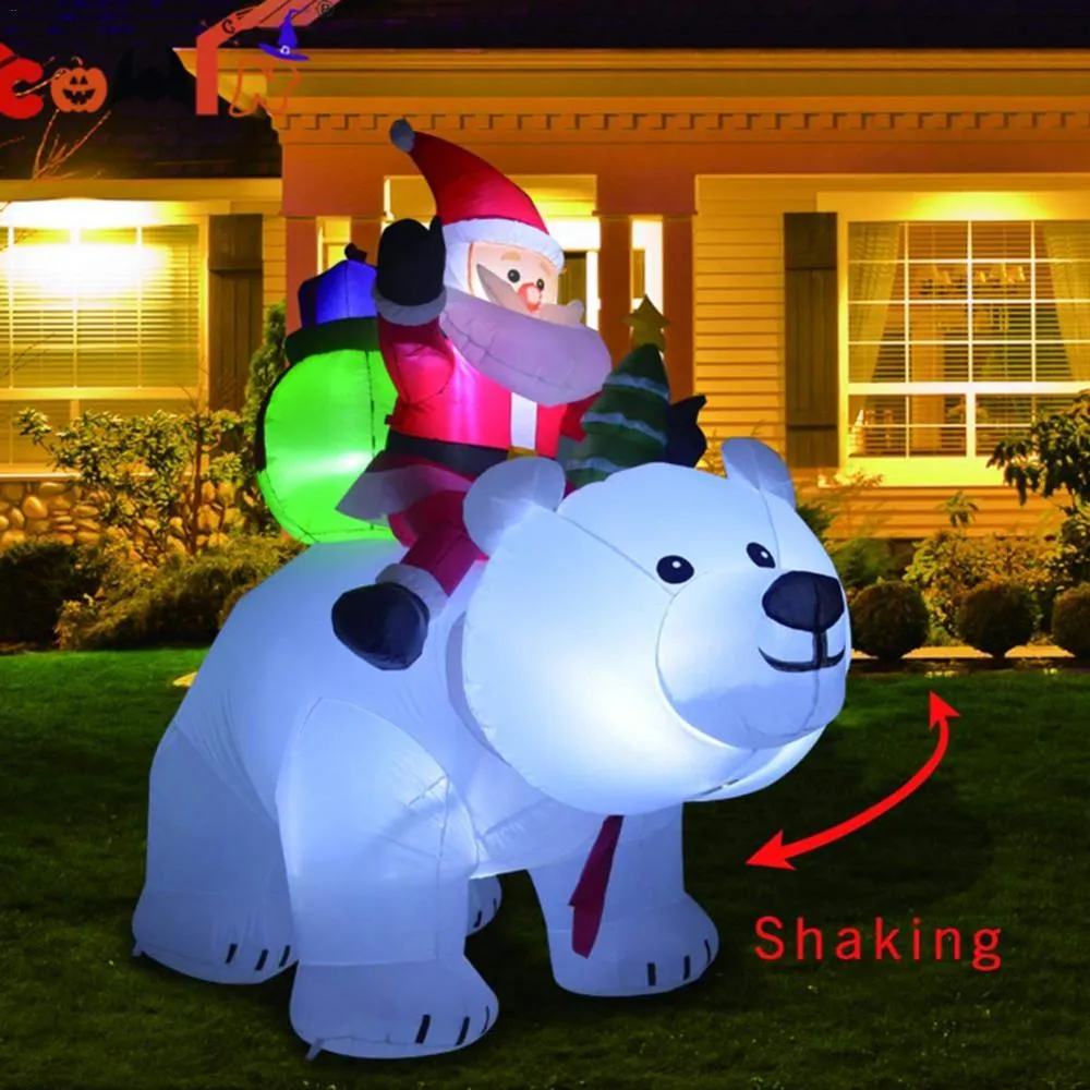 Giant Inflatable Santa Claus Riding Polar Bear 2M Christmas Inflatable Shaking Head Doll Indoor Outdoor Garden Xmas Decoration