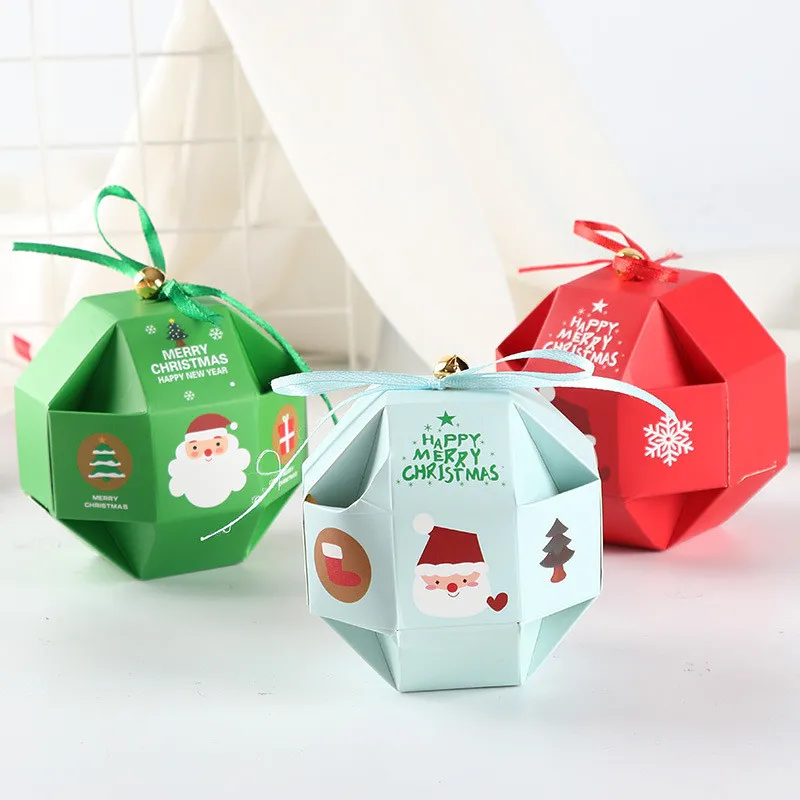 Boîte à bonbons de Noël Xmas Baking Candy Cookies Sac de rangement Vert Bleu Polygone Joyeux Noël Candy Gifts Box