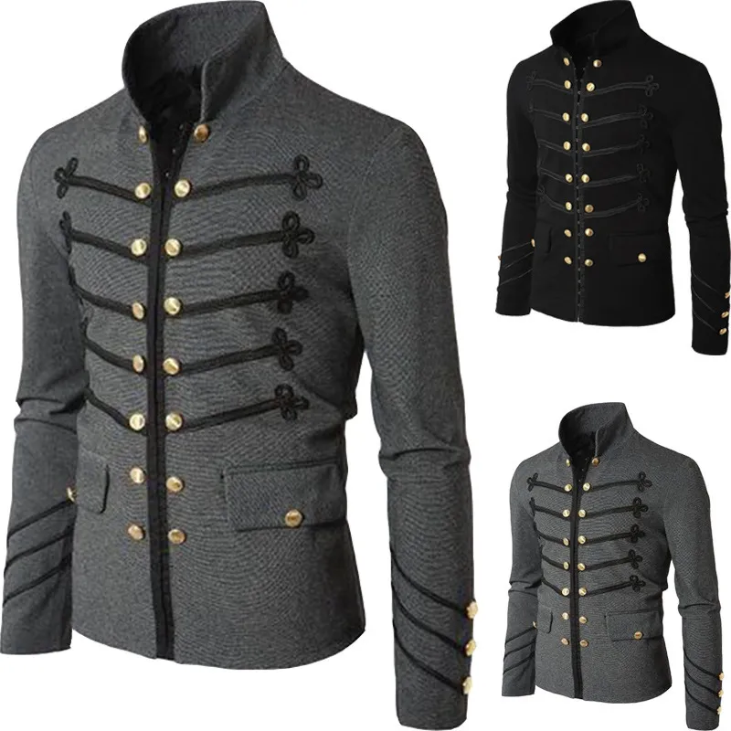 Mens Jackets Coat Solid Middle Ages Clothing Man Purim Victorian Gothic Style Jacket Zipper Christian Medieval Knight Y