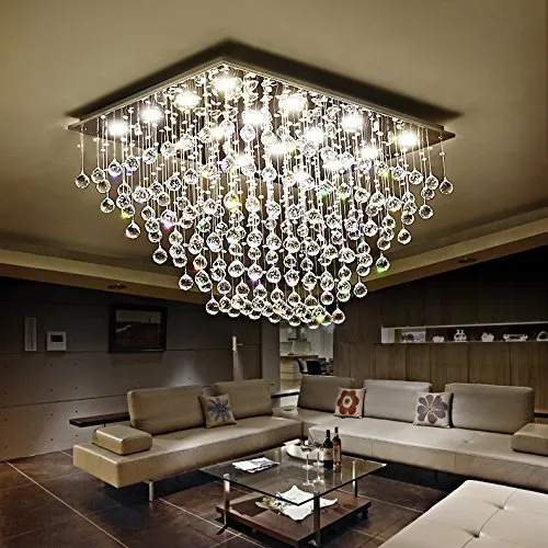 LED Kryształowa Lampa Sufitowa Raindrop Chandelier Oświetlenie kwadrat K9 Kryształy Flush Mount Halowe Światło do salonu Diningroom