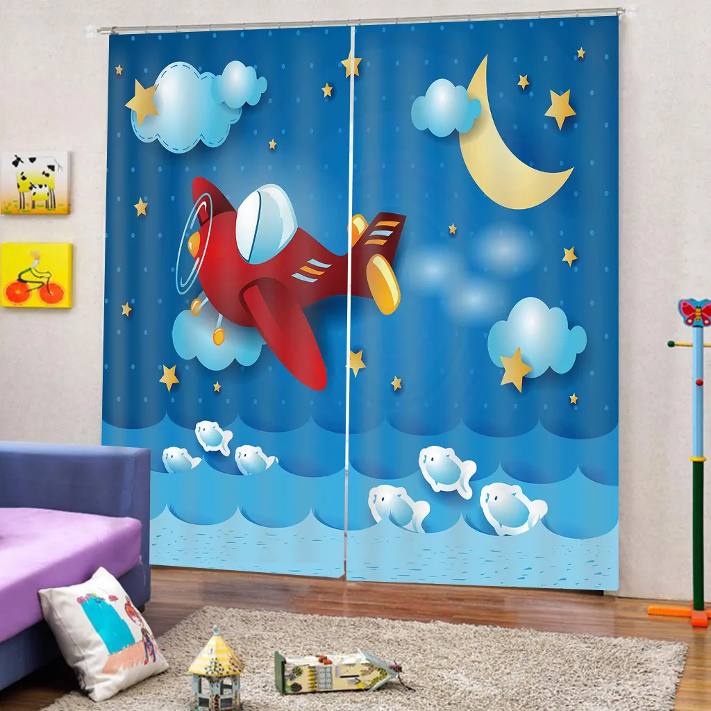 Neue benutzerdefinierte Kinderzimmer niedlichen Cartoon Jungen Mädchen  Schlafzimmer blaue Vorhänge Cartoon Kinder Vorhang