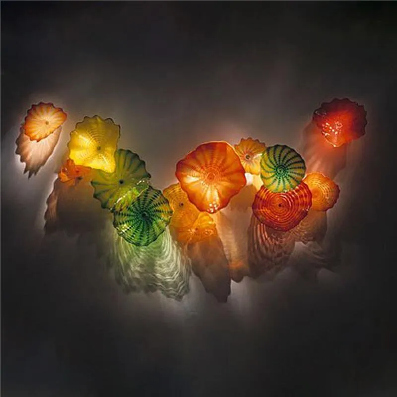 OEM Mouth Blown Borosilicate Lamps Flower Plate Arts Craft Lobby Decoration Glass Plates Wall Art Deco