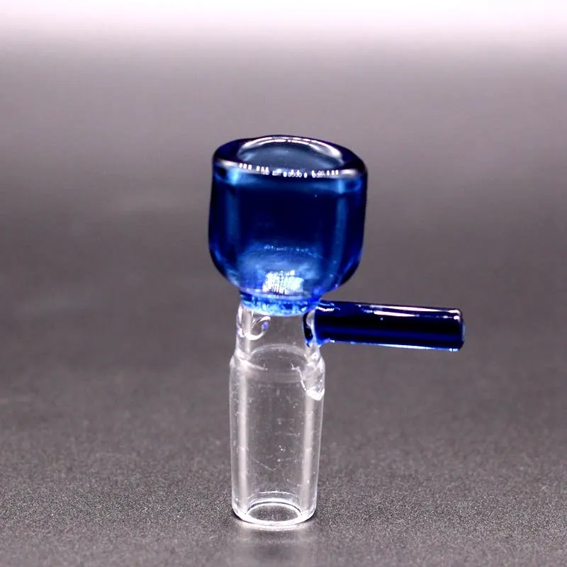 Ciotola di vetro blu Scivoli con manico per bong Narghilè Clessidra maschio colorato 14mm Accessori per fumatori Bong per pipa ad acqua Bocce da 18 mm Scivolo inebriante