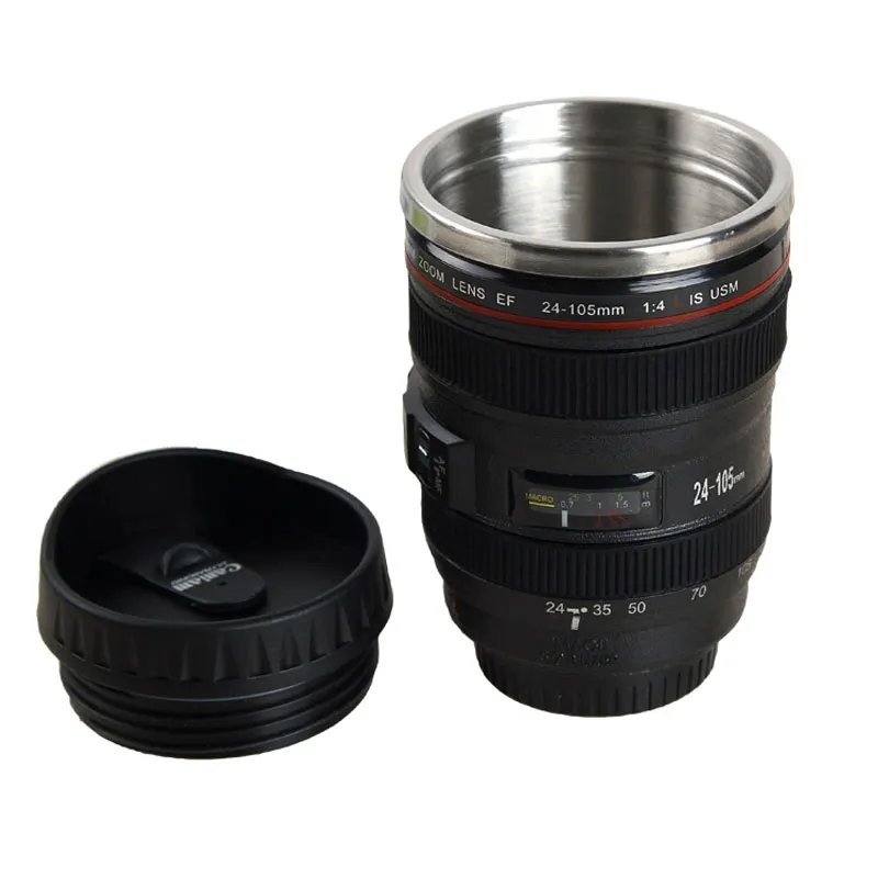 Tazza per fotocamera da 400 ml Bicchiere creativo portatile in acciaio inossidabile da viaggio Tazza da caffè per latte Novità Obiettivo per fotocamera Tazze a doppio strato VT1348-1