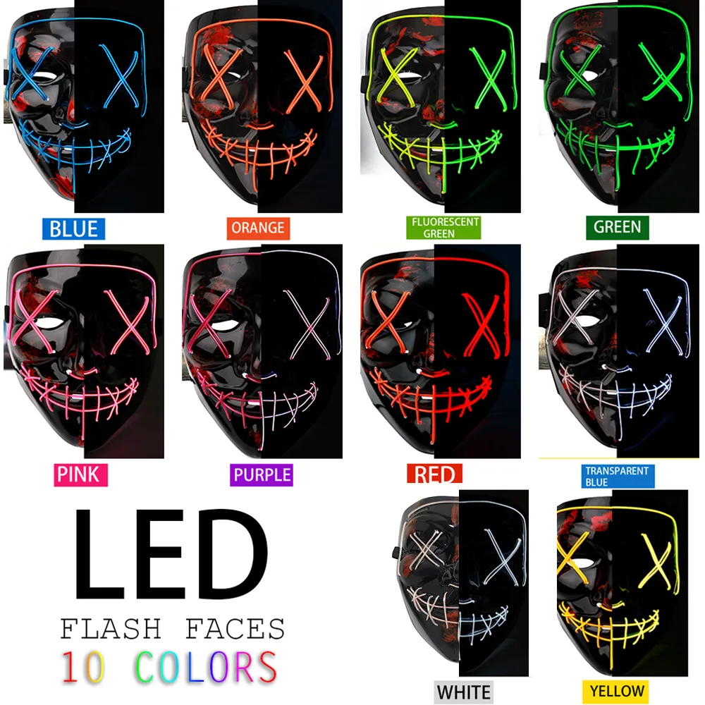 Halloween Mask Lights LED Masques éclairés Scary El Wire Mask Lights Festival Party Cosplay Costumes pour les enfants masculins masculins LED Mask Lights