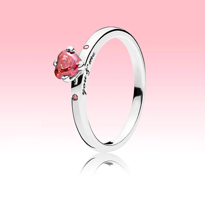 Köpüklü Kırmızı Kalp Yüzük Kadın CZ elmas Düğün Takı için Pandora Orijinal kutusu ile 925 Ayar Gümüş Aşk kalpler YÜZÜK