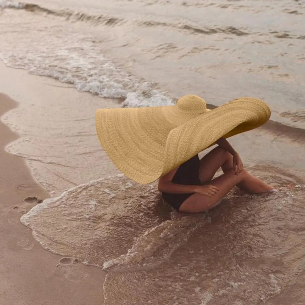 패션 큰 태양 모자 해변 자외선 태양 보호 접이식 밀짚 캡 커버 여성 여름 큰 Sunhat 참신 모자