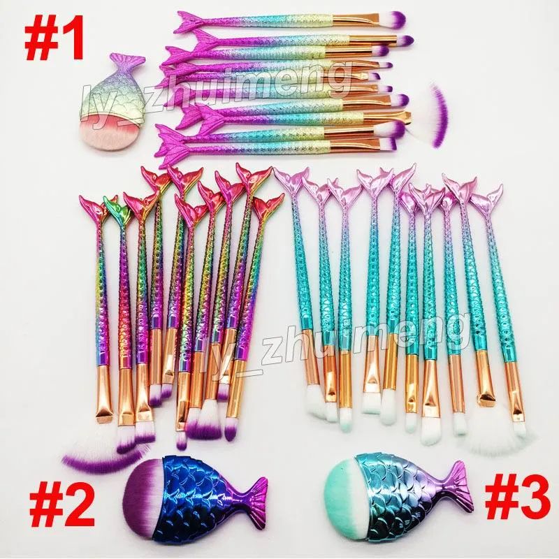 Rainbow Makeup Szczotki Zestaw Mermaid Szczotka 11 sztuk Zestaw Twarzy I Eyeshadow Proszek Proszek Pędzle Brwi Eyeliner Brush Makeup Tools Free DHL