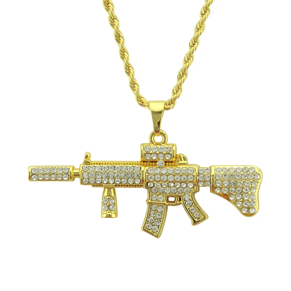 Fashion Gold Color Cool AK47 Gun Pendant Necklace Rhinestone European ...