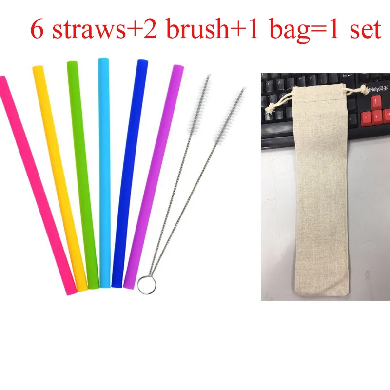 Straw 5sets Silicone Drinking Straws+ brush+bag Drink Tools Reusable Eco-Friendly Colorful Silicon For Home Bar Accessories