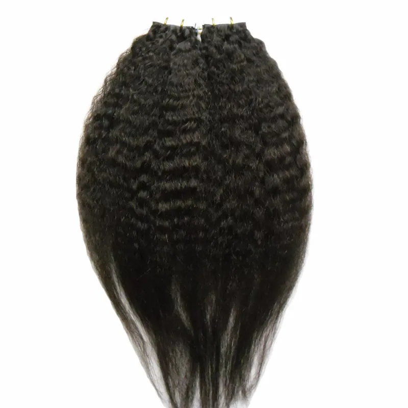 Kinky Straight Tape dans les extensions de cheveux humains brésiliens 100g Bande de trame de peau PU Yaki grossière dans / sur les extensions de cheveux 18 "20" 22 "24" 26 "28"