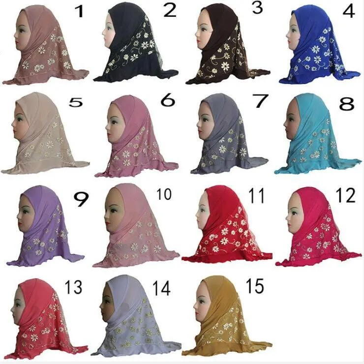 赤ちゃんイスラム教徒のハイジャブラップイスラムキッズショールヘッドスカーフ子供夏ゴールドスタンピング通気性ターバン男の子女の子エスニックスカーフパシミナD855