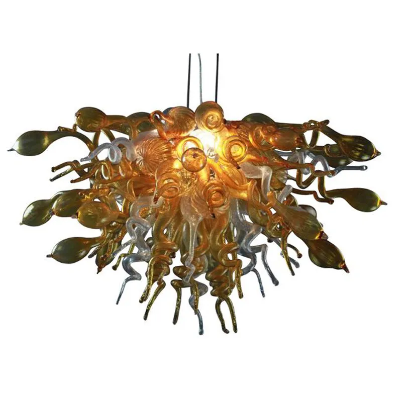 Partihandel handblåst Murano glas ljuskronor lampa Amber hängande hängande belysning LED modern konst dekor stort gratis skepp