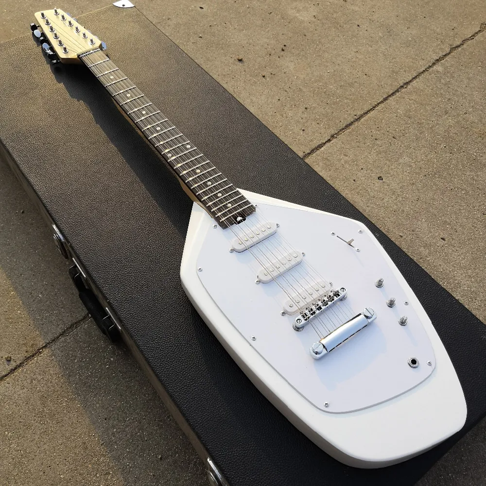 Rare 60s 12 Strings Teardrop XII Shaped Body White Electric Guitar 3 Single Coil Pickups, Vintage Tuners, White Pickguard