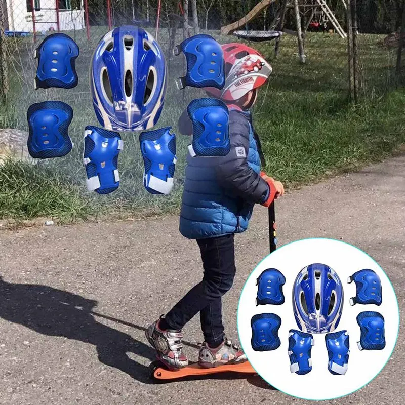 7 Pcs Kids Équipement de protection Set Roller Skate Casque Coude