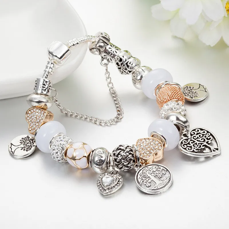 Nuovi braccialetti in argento 925 con ciondolo per le donne Ciondolo albero della vita Bracciale con perline d'amore come regalo Accessori per gioielli da sposa fai da te
